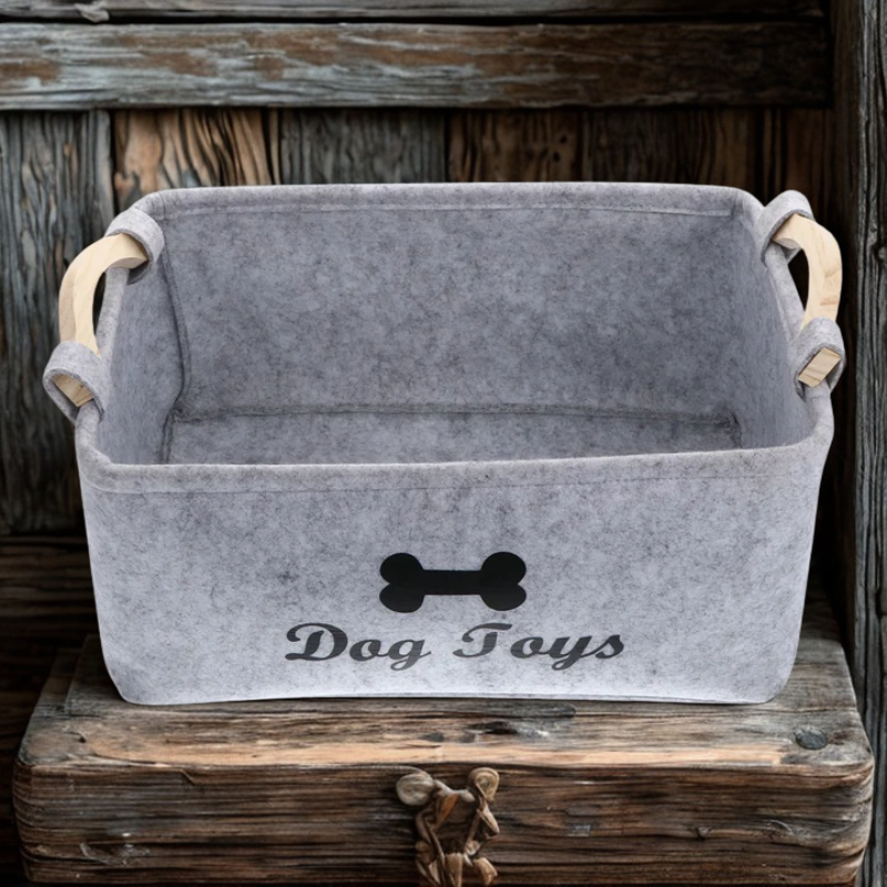 Dog Toy Storage Basket – Felt Pet Bin Organizer for Toys & Accessories