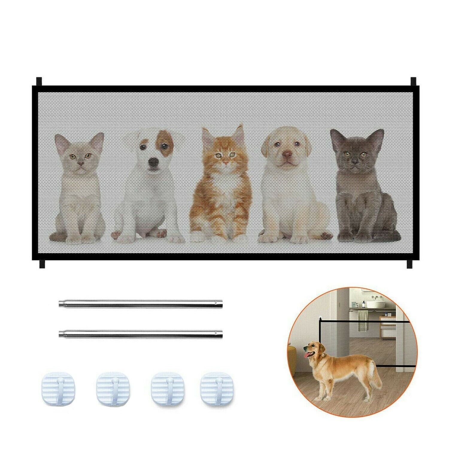 Dog Safety Mesh Gate – Foldable Pet Barrier with Hook