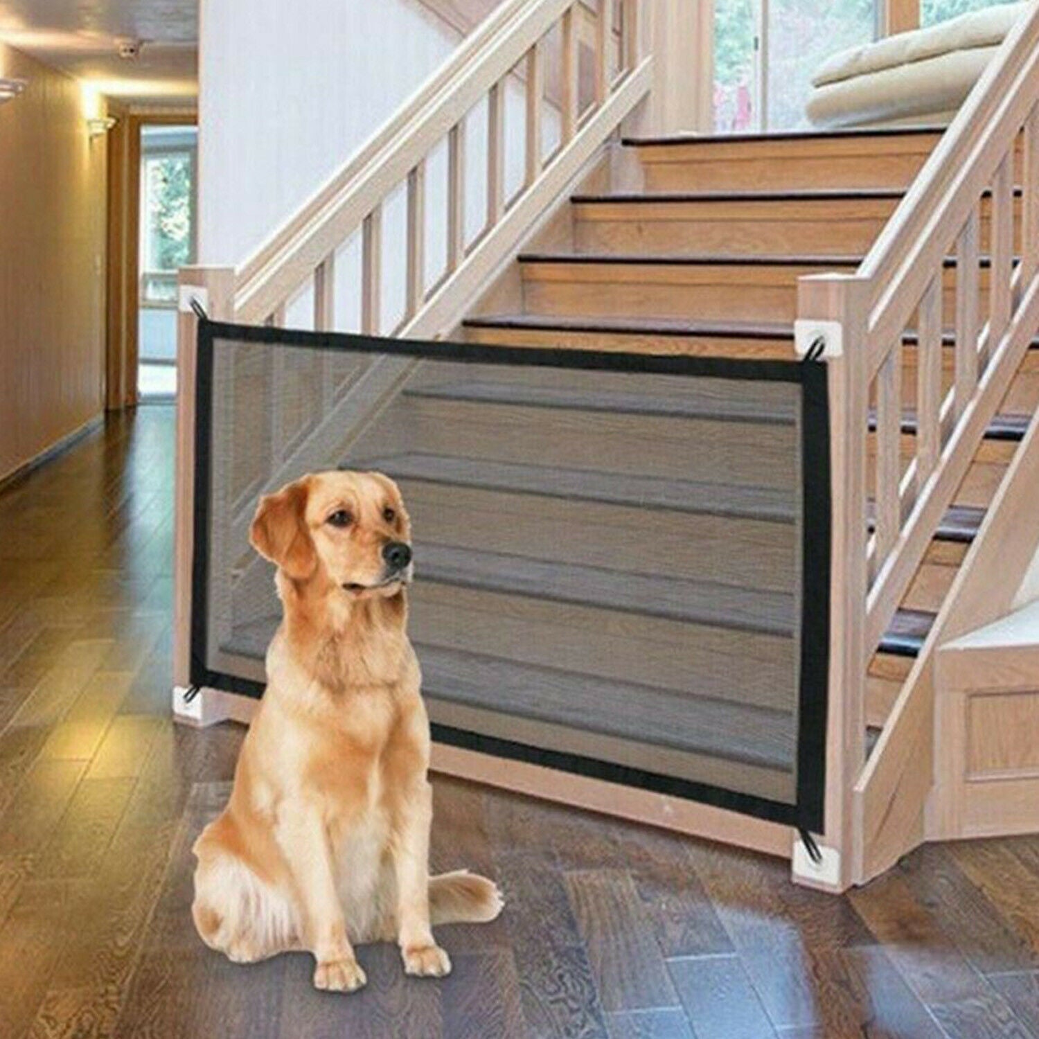 Dog Safety Mesh Gate – Foldable Pet Barrier with Hook