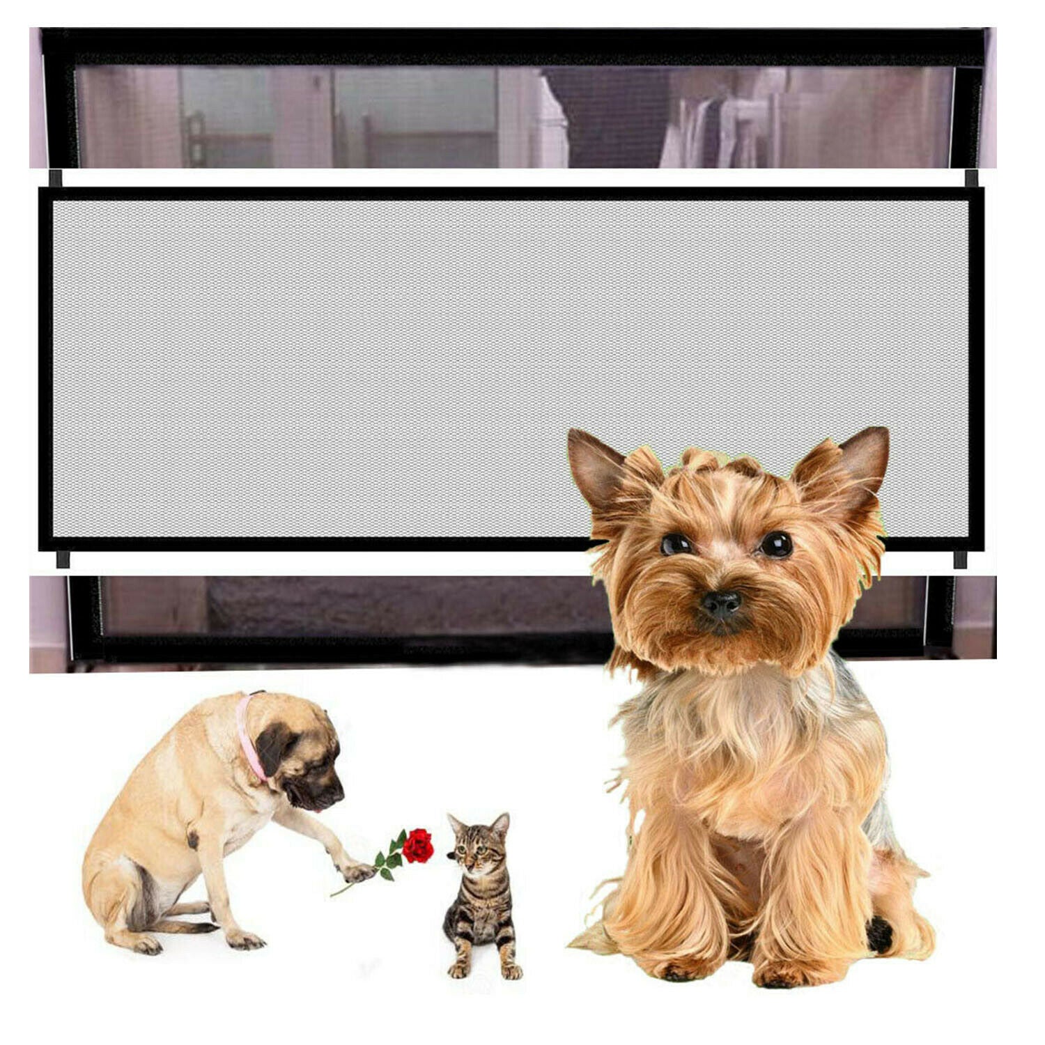 Dog Safety Mesh Gate – Foldable Pet Barrier with Hook