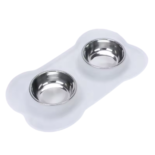 Anti-slip Double Dog Bowl With Silicone Mat - Durable Stainless, Steel Water Food Feeders