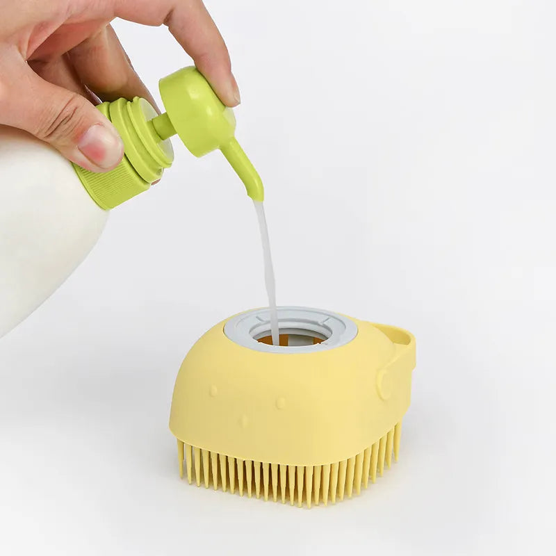 Dog Bath Massage Gloves – Pet Grooming Brush with Shampoo Dispenser