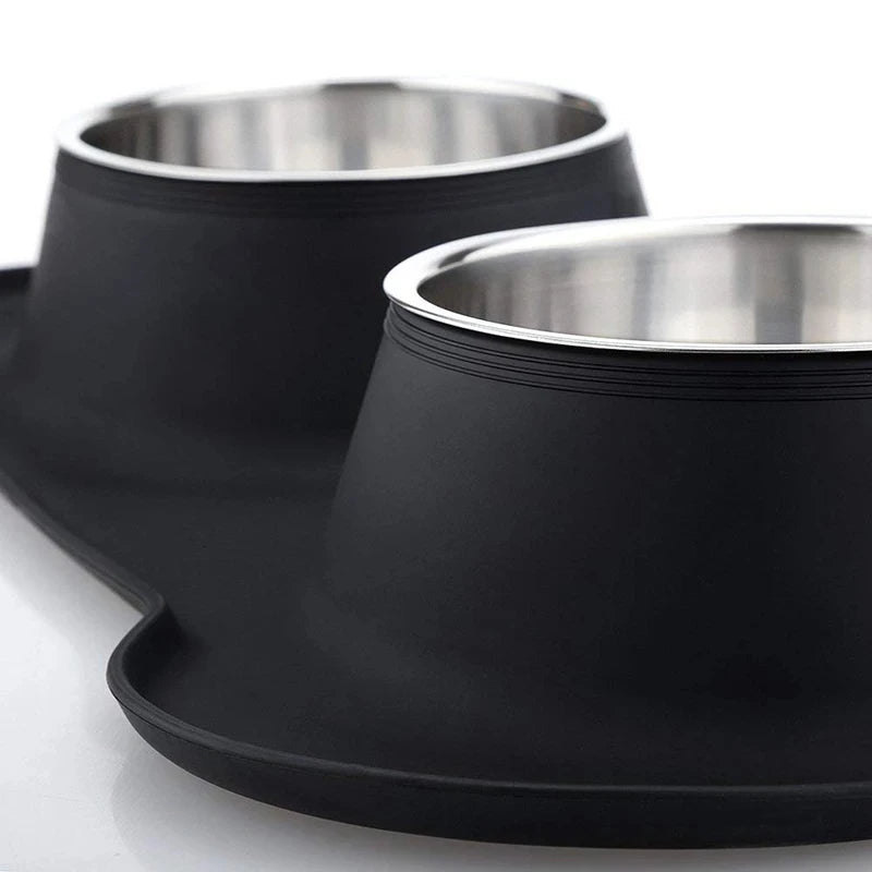 Anti-slip Double Dog Bowl With Silicone Mat - Durable Stainless, Steel Water Food Feeders
