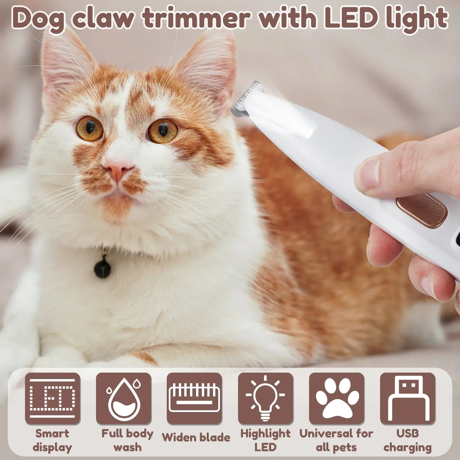 Dog Paw Trimmer with LED Light & Display, Waterproof