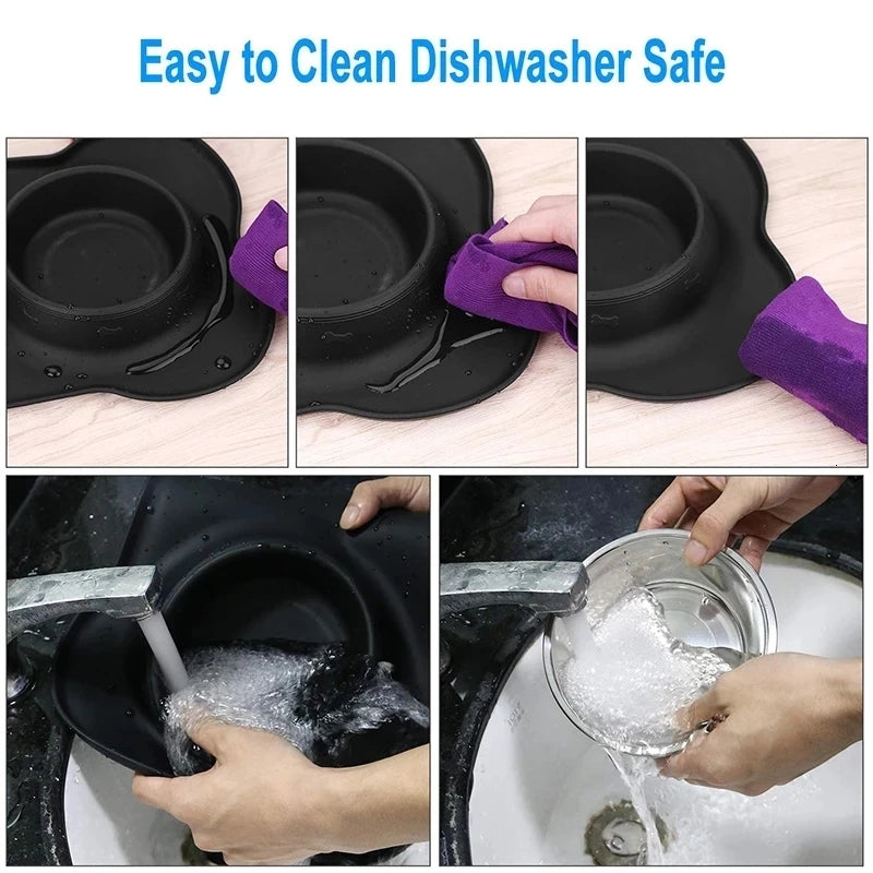 Anti-slip Double Dog Bowl With Silicone Mat - Durable Stainless, Steel Water Food Feeders