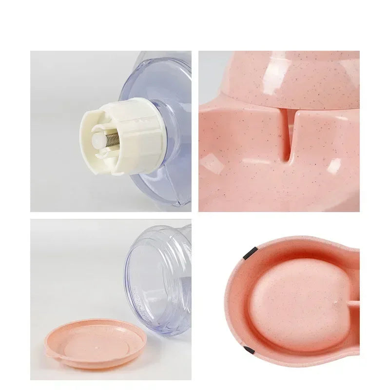 Dog Feeder with Plastic Water Bottle, Pet Feeding Bowl and Water Dispenser