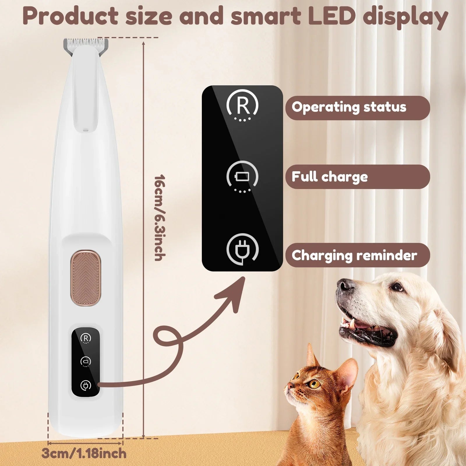 Dog Paw Trimmer with LED Light & Display, Waterproof