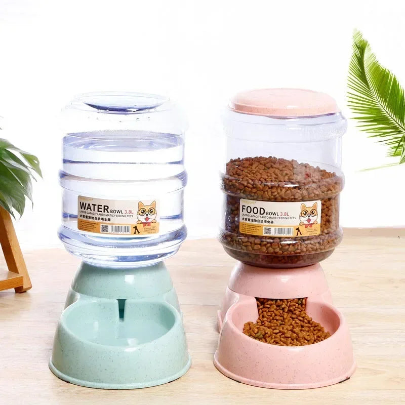 Dog Feeder with Plastic Water Bottle, Pet Feeding Bowl and Water Dispenser