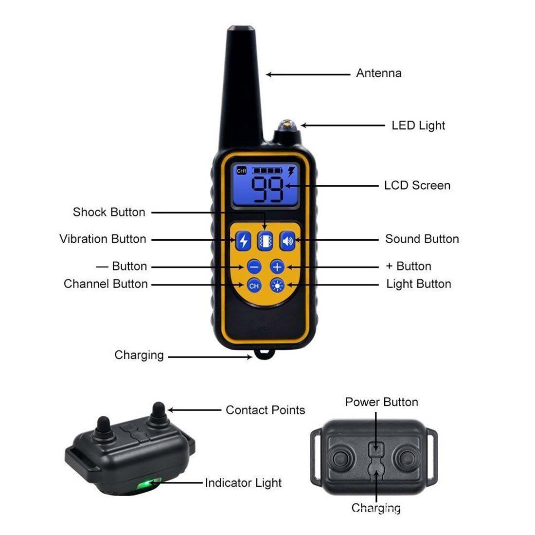Dog Training Collar with 99 Levels, Beep, Vibration & Shock Modes, LCD Display