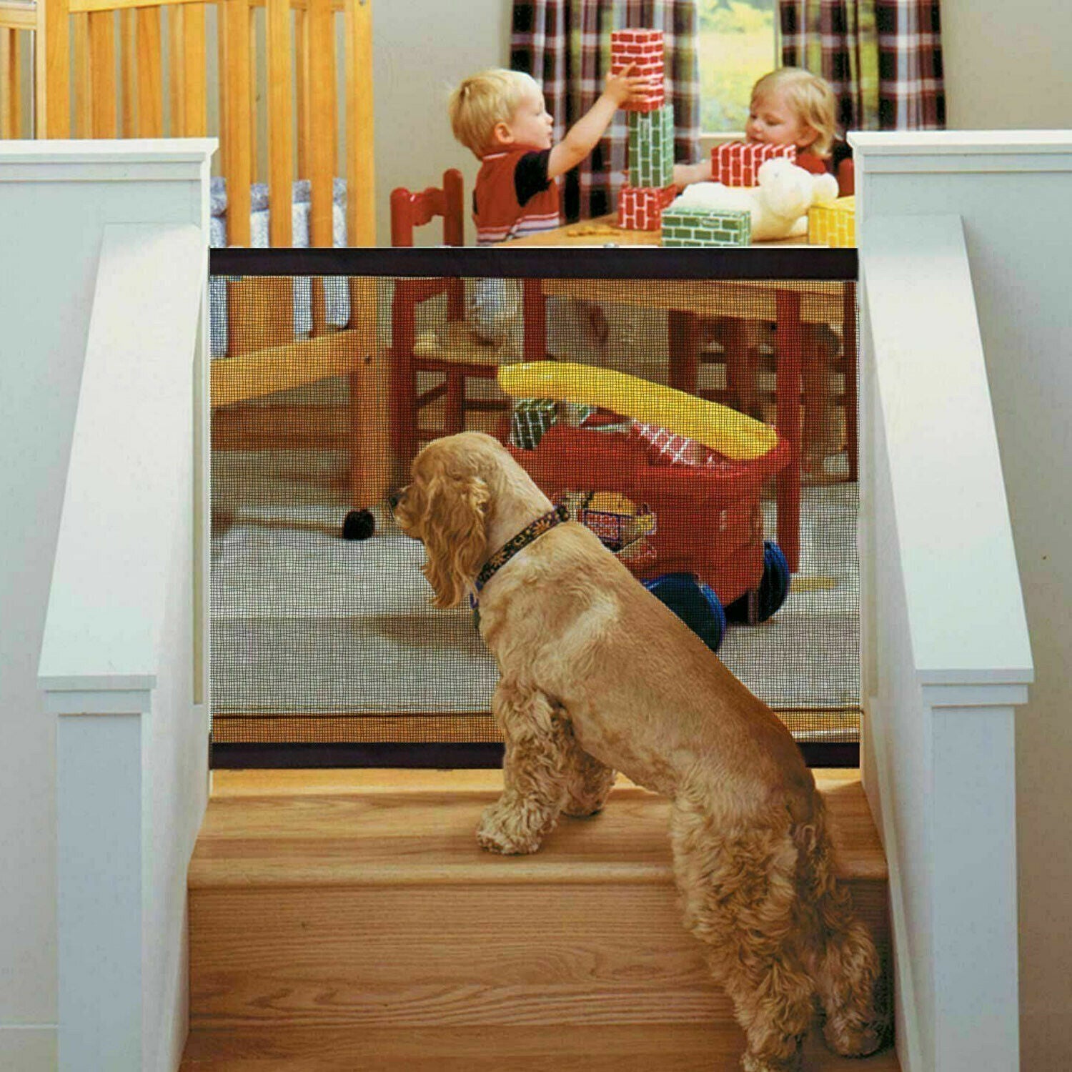 Dog Safety Mesh Gate – Foldable Pet Barrier with Hook